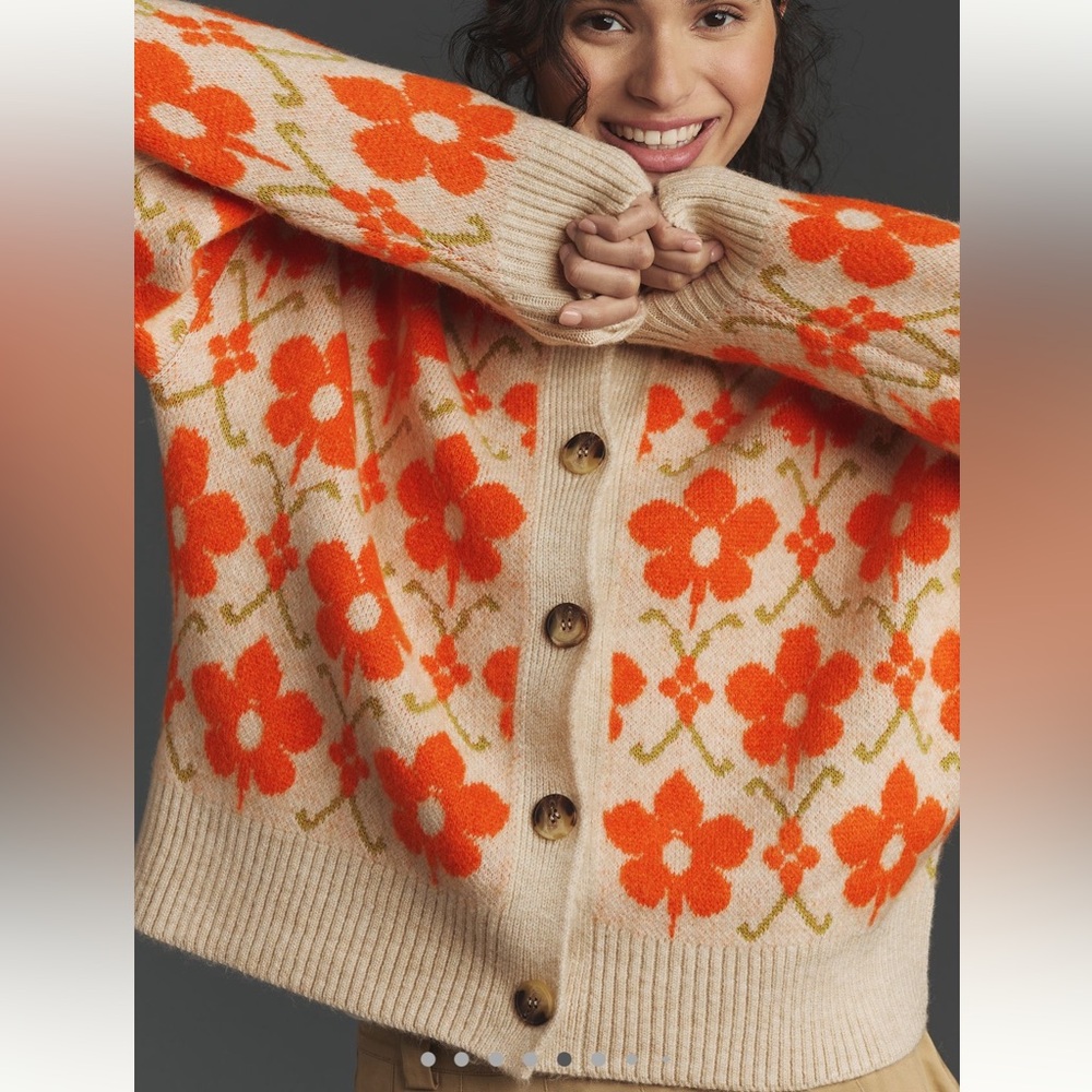 NWT Anthropologie Maeve Intarsia Floral Cardigan Small - Picture 5 of 11